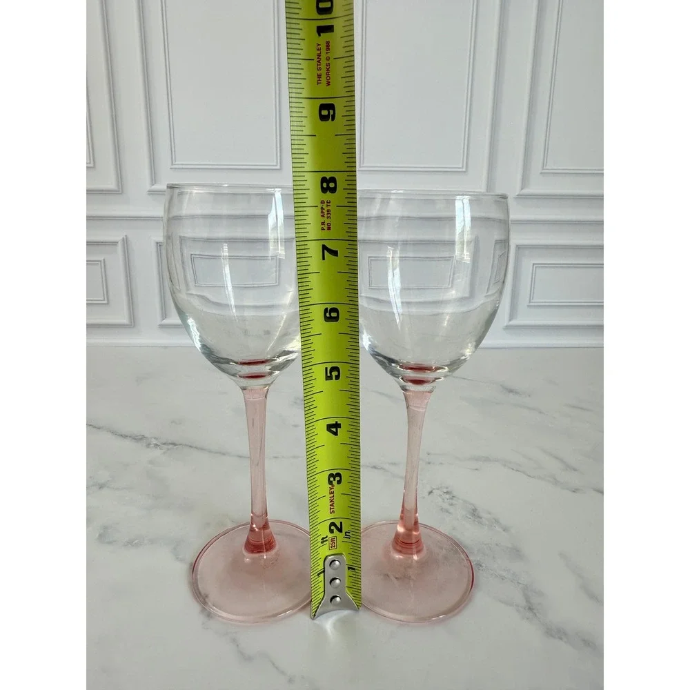 VTG Pair Arcoroc France Pink Stem 7 3/4